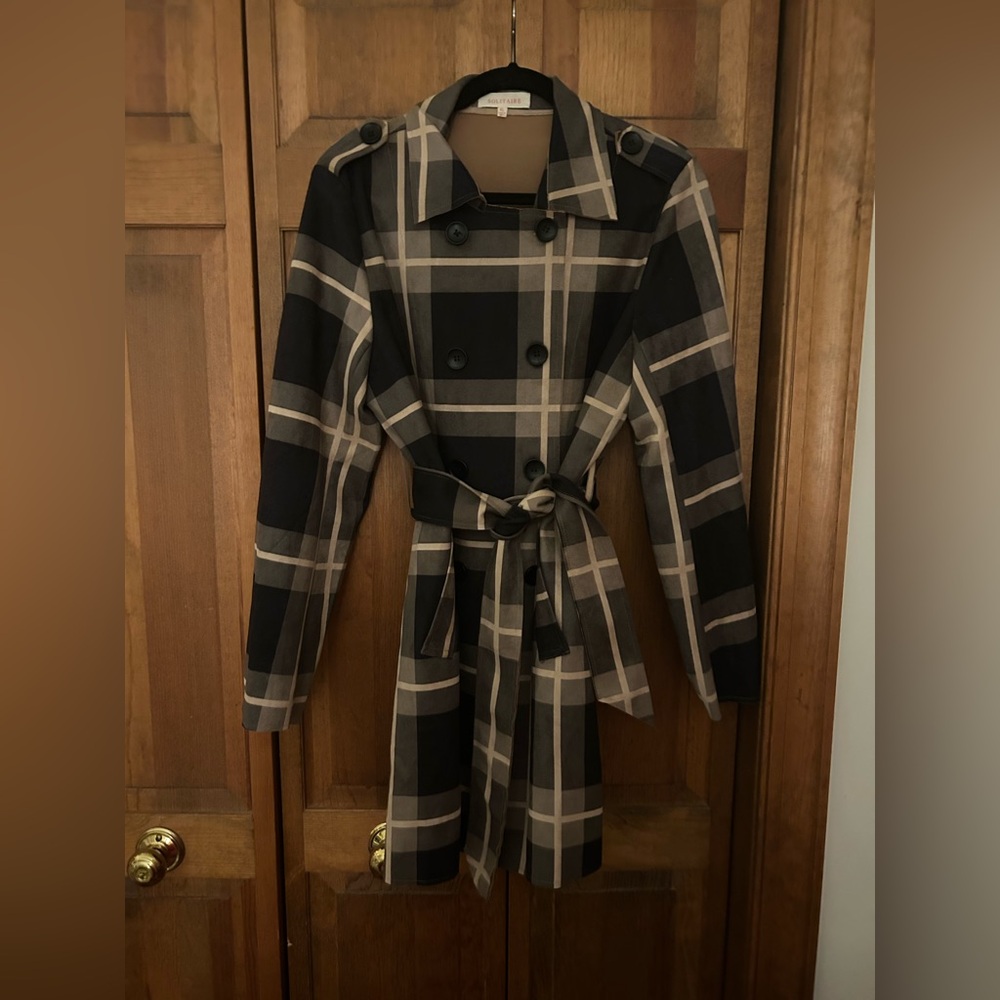 Solitaire (Anthropologie) Women’s Black & Brown Sz XL Preppy Classic Trench NWOT
